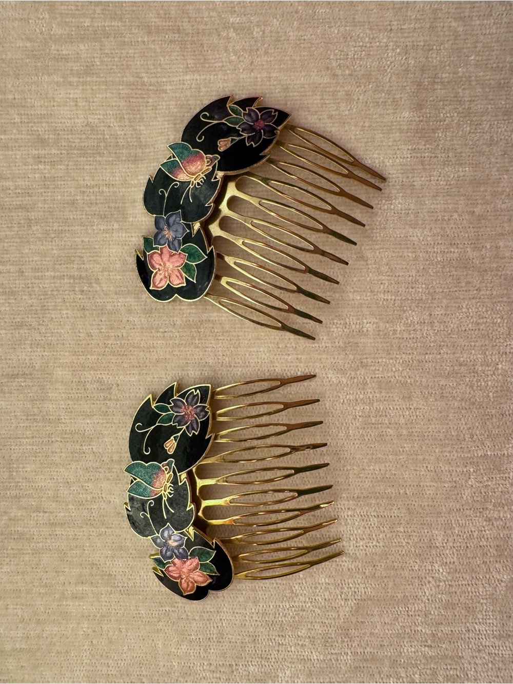 Vintage Cloissonné Hair Combs